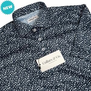 Collars and Co Polo Shirt Mens Small Navy Blue Floral Short Sleeve Golf NWT